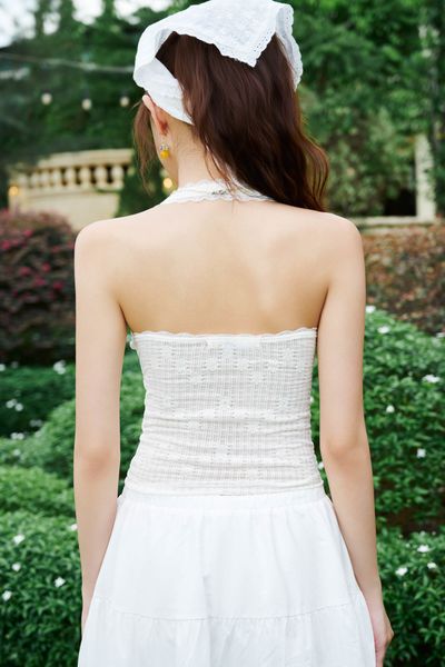  Áo đính nơ hở lưng - Trắng kem - T1091 