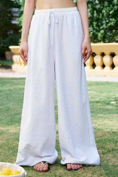  Quần dài phối vải - Trắng sọc xanh - Q0393 