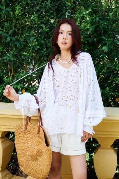  Áo tay phồng cột dây - Trắng - T1098 