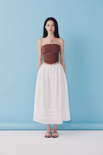  Chân váy midi diễu ly - Trắng - S0281 