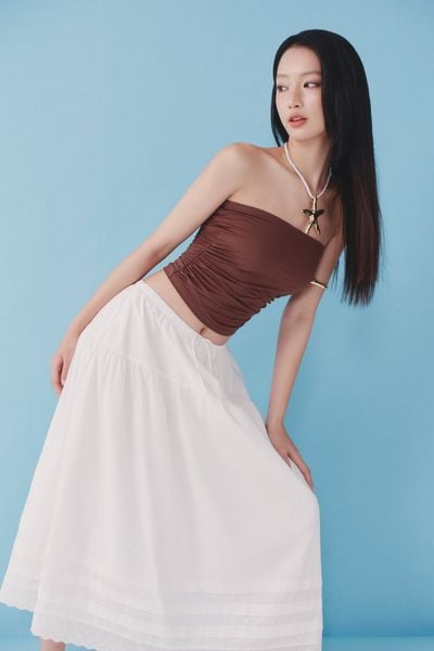  Chân váy midi diễu ly - Trắng - S0281 