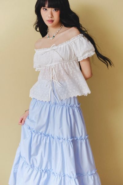  Áo trễ vai tay phồng - Trắng - T1109 