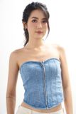  Áo corset vải demin đan dây - Xanh nhạt - T0784 