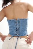  Áo corset vải demin đan dây - Xanh nhạt - T0784 