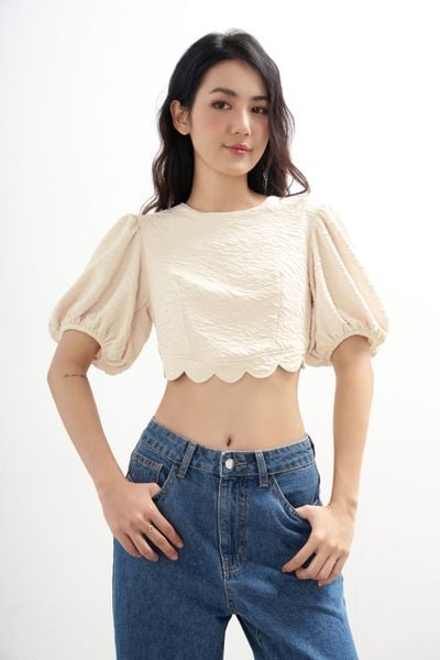  Áo tay phồng vải jacquard - T0481 