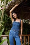  Áo jeans kiểu hở lưng - Xanh đậm - T0694 