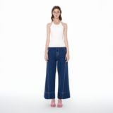  Quần denim ống suông chạy chỉ nổi - Xanh đậm - Q0339 