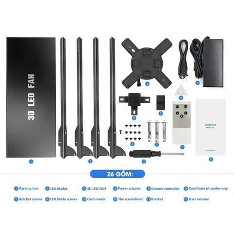 Quạt LED Hologram 2023 Aturos Z6 640 LED, cánh quạt 56cm, điều khiển từ xa(Hỗ trợ Cloud và quạt Ghép HoloWall)