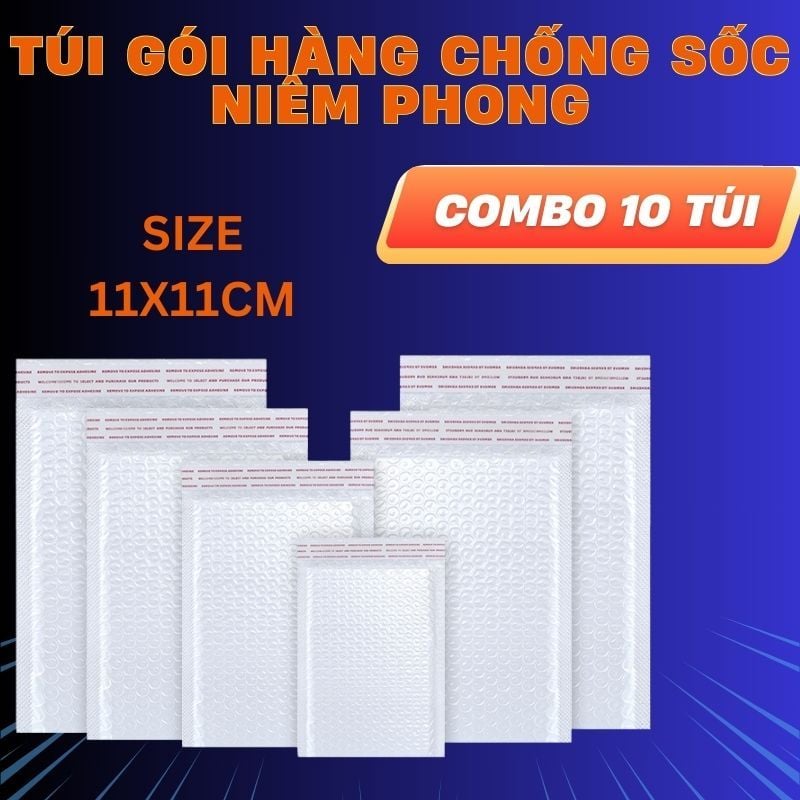 Combo 10 Túi Gói Hàng Chống Sốc - Túi Gói Hàng Bóng Khí Chống Nước Màu Trắng Full Size