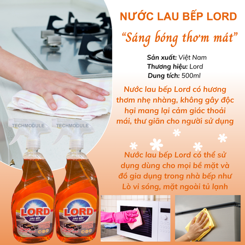 Combo lau bếp siêu tiện lợi gồm 5 gói giấy lau bếp TECHMODULE đa năng và chai xịt lau bếp Lord hương chanh thơm dịu