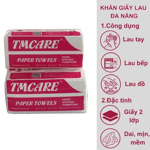 Combo tiện lợi nhà bếp: 5 gói giấy đa năng TMCARE đỏ và 1 chai nước rửa chén và 1 chai nước lau bếp