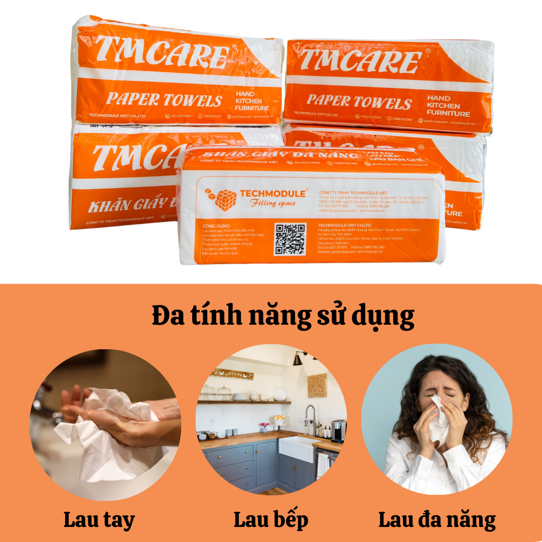 Combo 5 gói giấy lau đa năng TMCARE VÀNG - lau tay, bếp, bàn ghế, dụng cụ