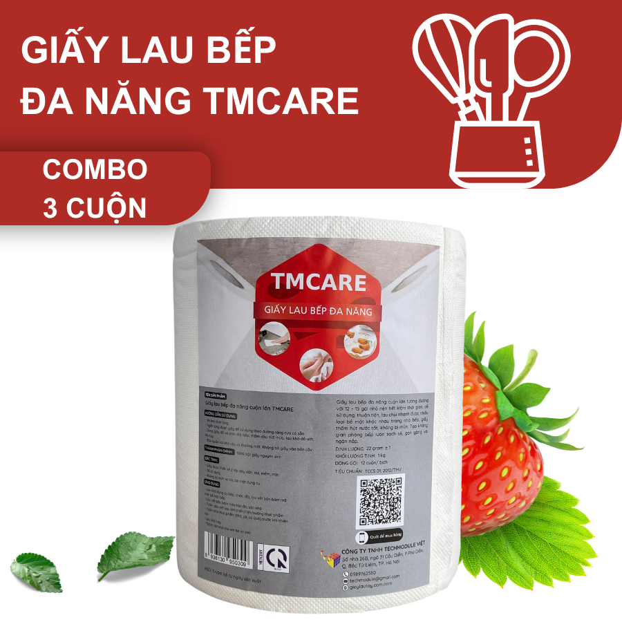 Combo 3 cuộn giấy lau bếp đa năng TMCARE dai, thâm hút tốt