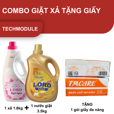 Combo Giặt Xả: 1 can nước giặt Lord 3.5kg và 1 can nước xả Lord ngọt ngào 1.8kg tặng 1 gói giấy đa năng TMCARE vàng