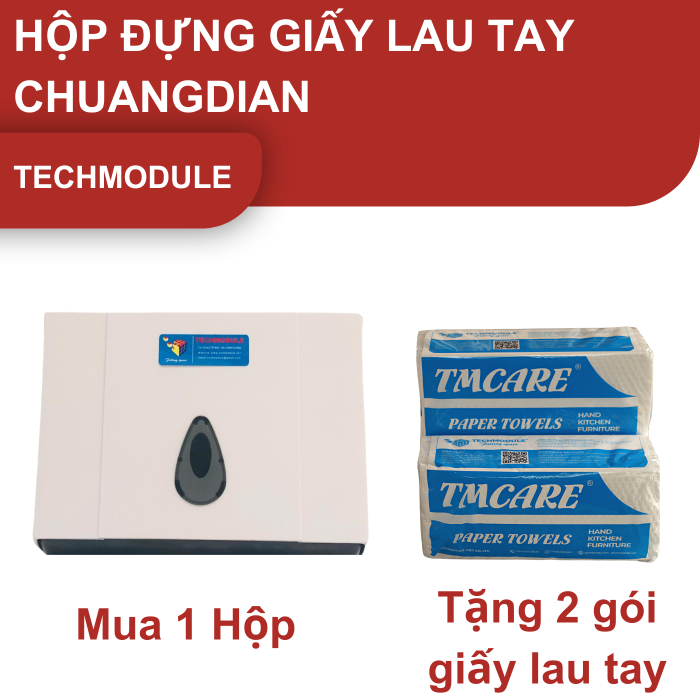 Mua 01 hộp đựng giấy lau tay TMCD-8025A tặng 02 giấy lau tay TMCARE PREMIUM XANH