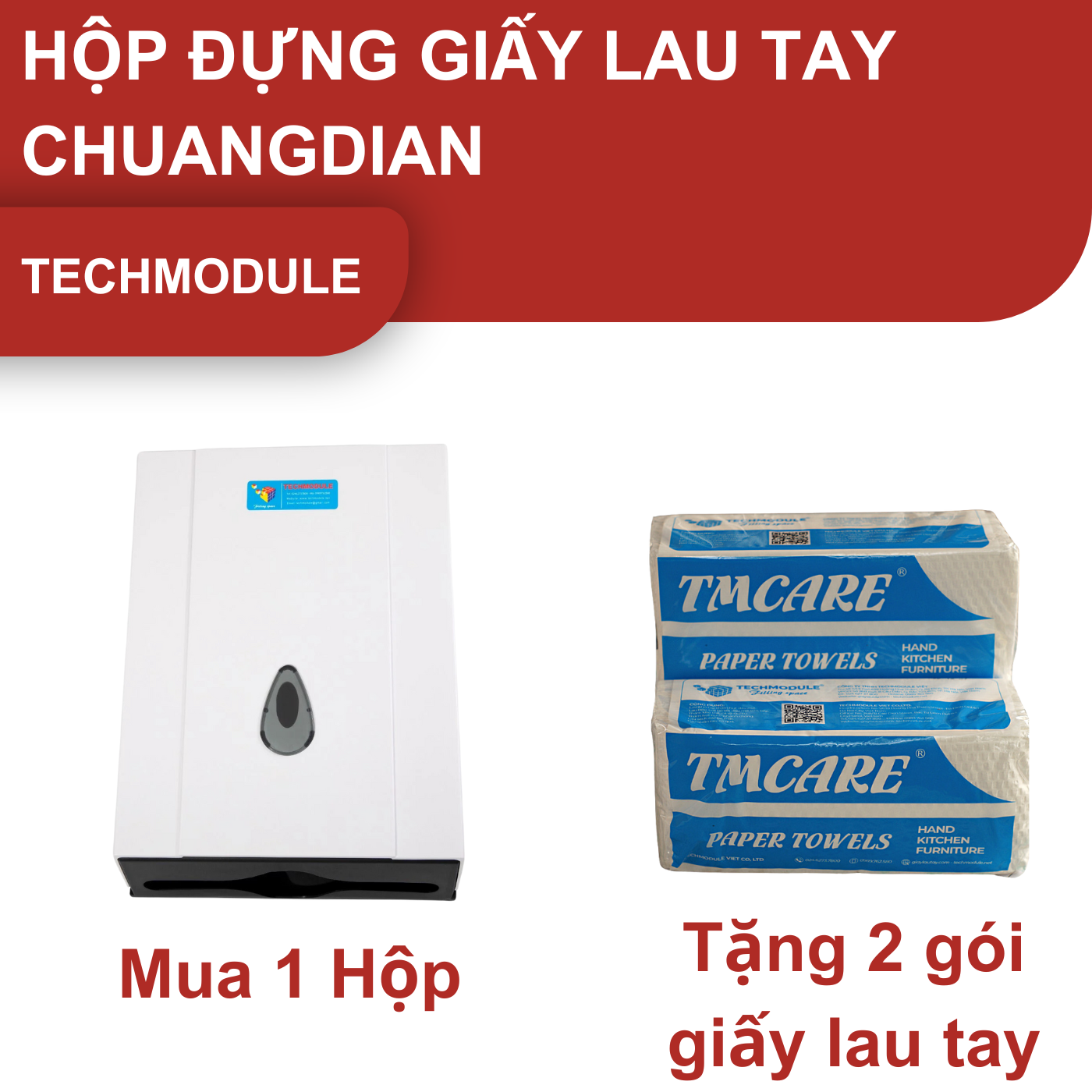 Mua 01 hộp đựng giấy lau tay TMCD-8035A tặng 02 giấy lau tay TMCARE PREMIUM XANH