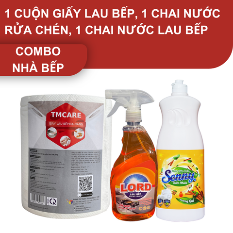 Combo Nhà Bếp: 1 cuộn giấy lau bếp và 1 chai nước rửa chén và 1 chai nước lau bếp