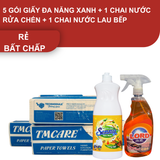 


																	 Combo rẻ bất chấp: 5 gói giấy đa năng TMCARE xanh và 1 chai nước rửa chén và 1 chai nước lau bếp 