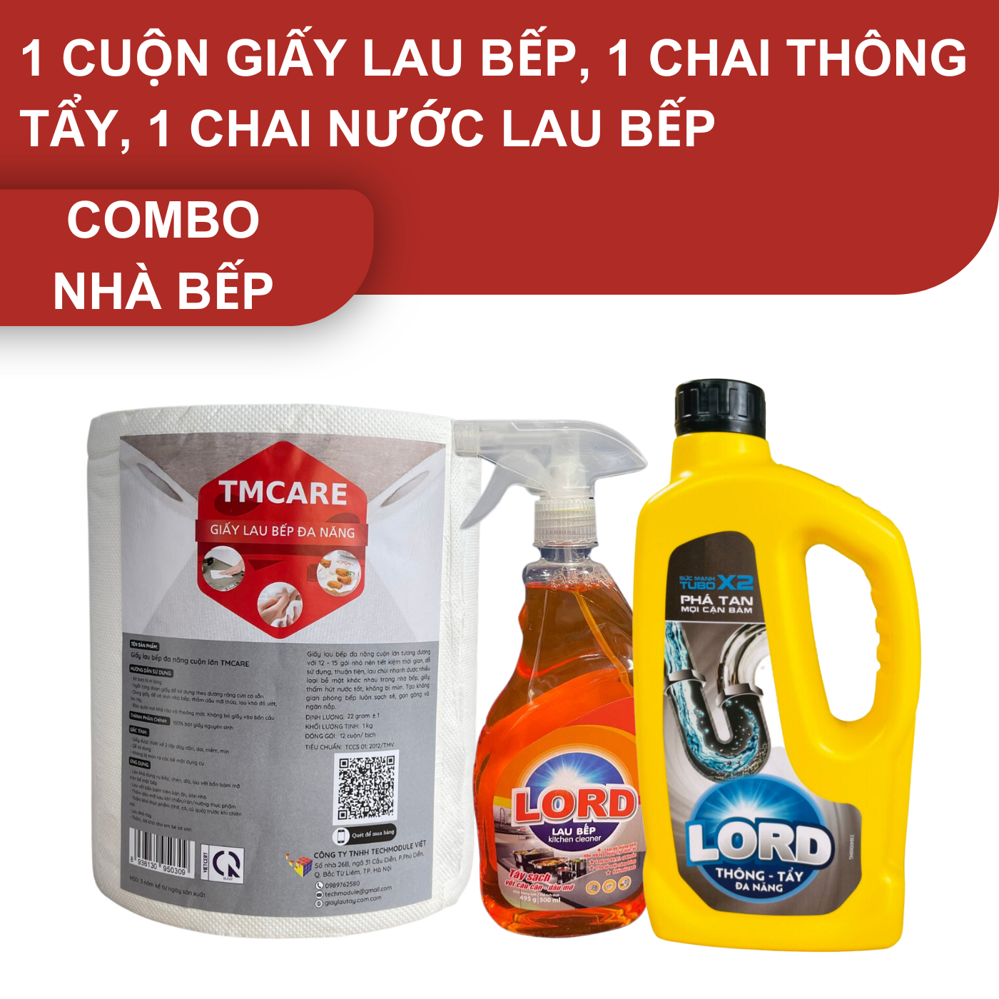 Combo Nhà Bếp: 1 thông tẩy đa năng và 1 cuộn giấy lau bếp và 1 chai nước lau bếp