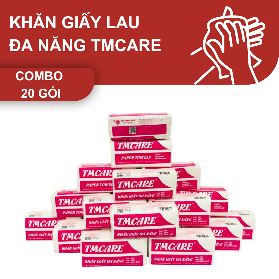 Combo 20 gói Khăn giấy lau tay đa năng TMCARE Deluxe Đỏ, 100% bột giấy nguyên sinh - 100 tờ - vệ sinh sau và trong bữa ăn