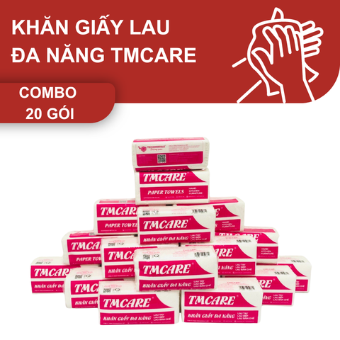 Combo 20 gói Khăn giấy lau tay đa năng TMCARE Deluxe Đỏ, 100% bột giấy nguyên sinh - 100 tờ - vệ sinh sau và trong bữa ăn