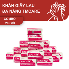  Combo 20 gói Khăn giấy lau tay đa năng TMCARE Deluxe Đỏ, 100% bột giấy nguyên sinh - 100 tờ - vệ sinh sau và trong bữa ăn 