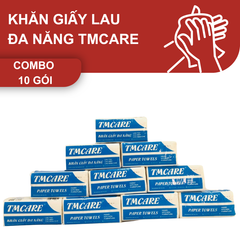  Khăn giấy lau tay đa năng TMCARE Premium Xanh, 100% bột giấy nguyên sinh - 100 tờ - vệ sinh sau và trong bữa ăn - 10 gói 