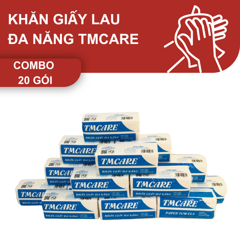 Combo 20 gói Khăn giấy lau tay đa năng TMCARE Premium Xanh, 100% bột giấy nguyên sinh - 100 tờ - vệ sinh sau và trong bữa ăn