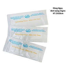  Khăn vải ướt thơm màng OPP in logo thương hiệu riêng 1-2 màu theo yêu cầu 