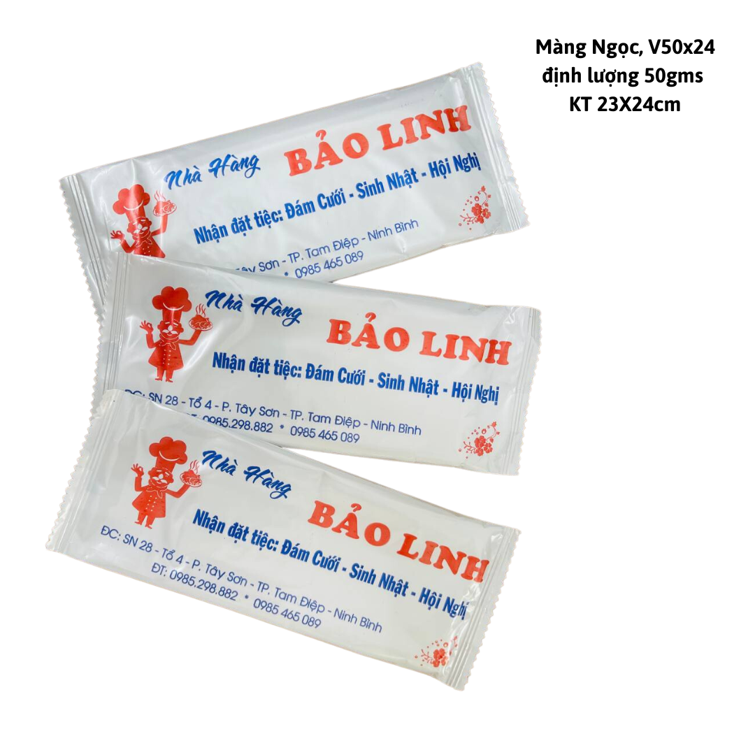  Khăn vải ướt màng OPP in logo thương hiệu riêng 3-4 màu theo yêu cầu 