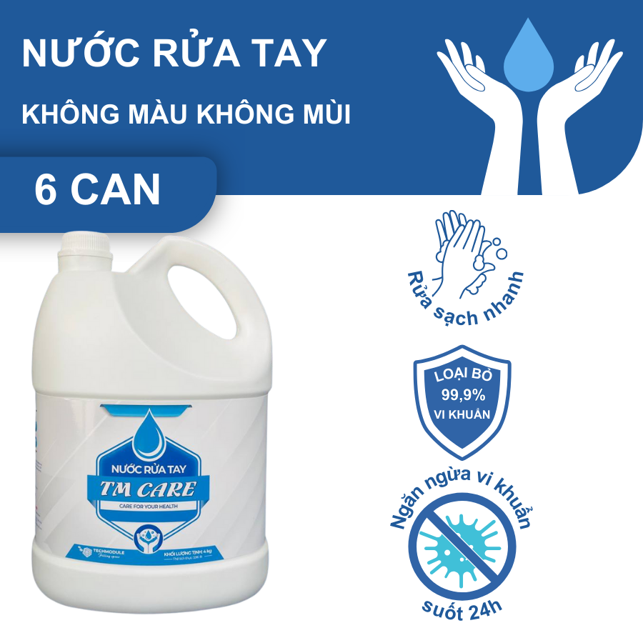 Hai thùng nước rửa tay TMCARE không màu không mùi - 6 can 4 Kg
