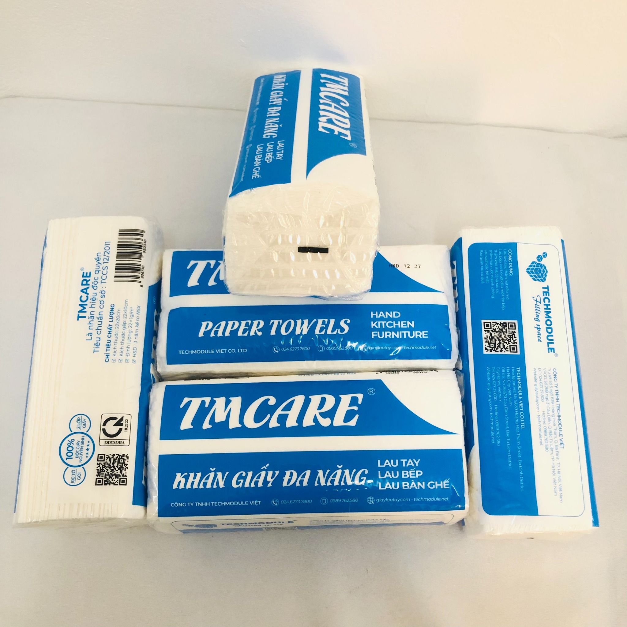  Combo 20 gói Khăn giấy lau tay đa năng TMCARE Premium Xanh, 100% bột giấy nguyên sinh - 100 tờ - vệ sinh sau và trong bữa ăn 