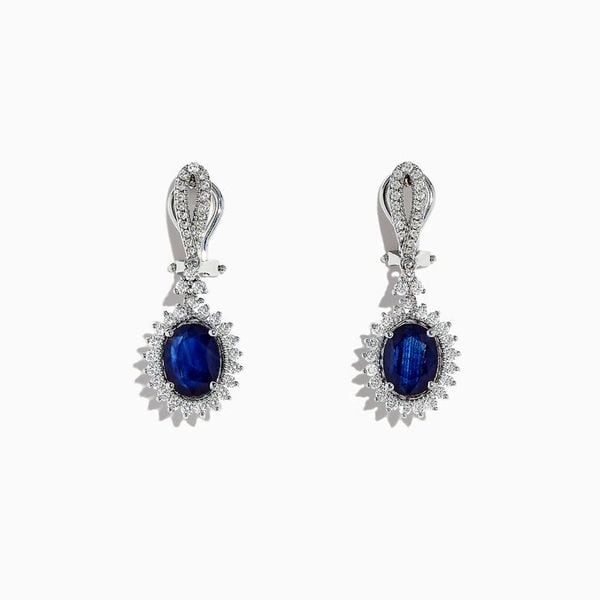  White Gold Blue Sapphire Earrings 