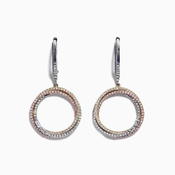  Tri Color Gold Diamond Drop Earrings 