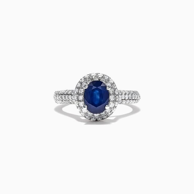  White Gold Blue Sapphire Diamond Ring 