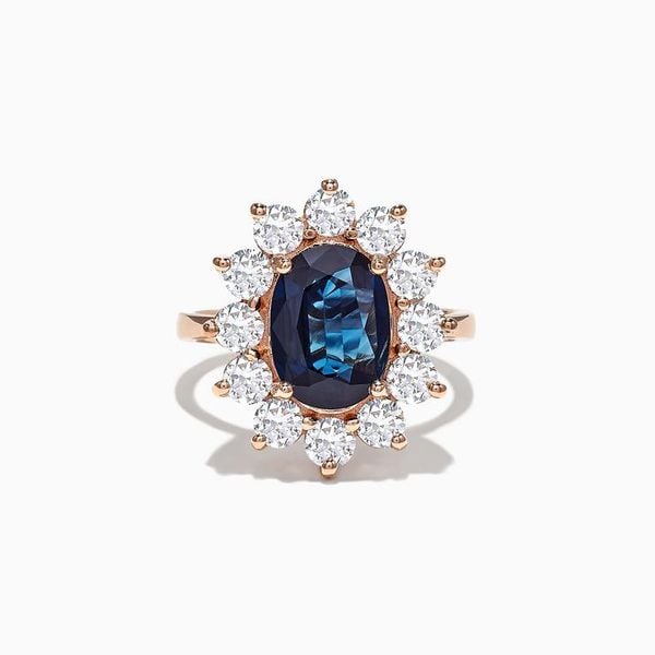  White Gold Blue Sapphire Diamond Ring 