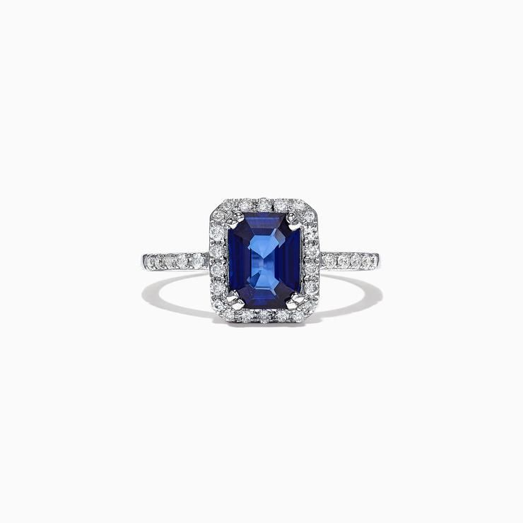  White Gold Blue Sapphire Diamond Ring 