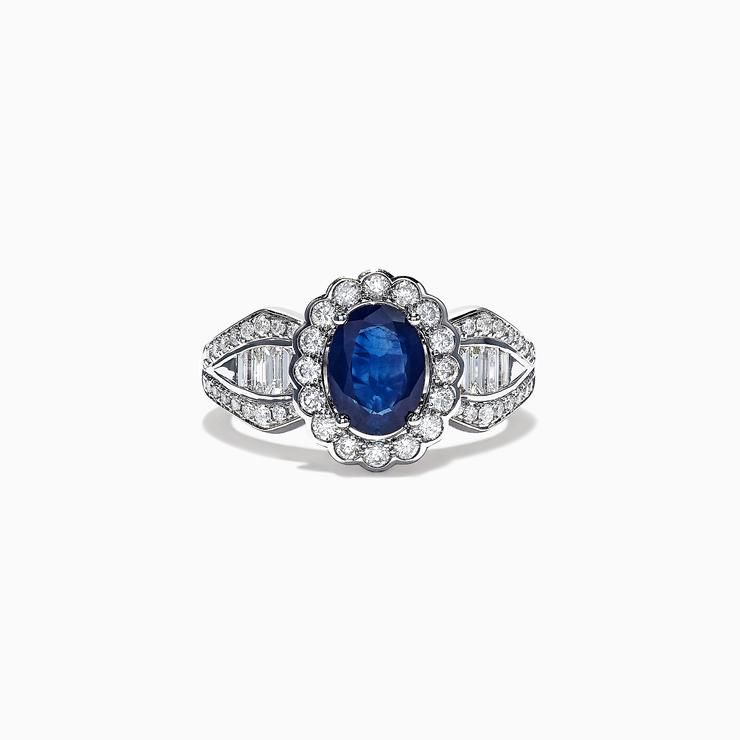  White Gold Blue Sapphire Diamond Ring 