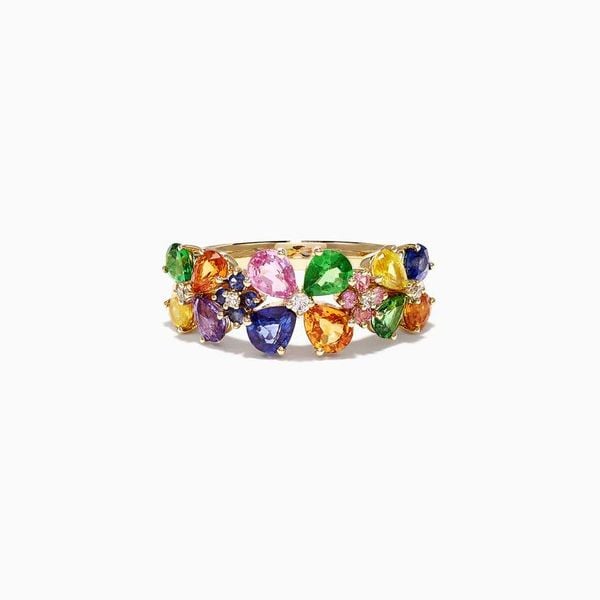  Yellow Gold Multi Sapphire & Diamond Ring 