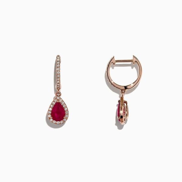  Rose Gold Ruby and Diamond Drop Earrings 