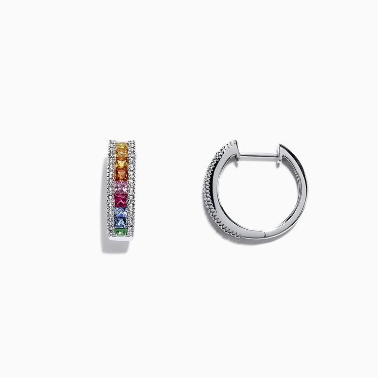  White Gold Sapphire & Diamond Hoop Earrings 