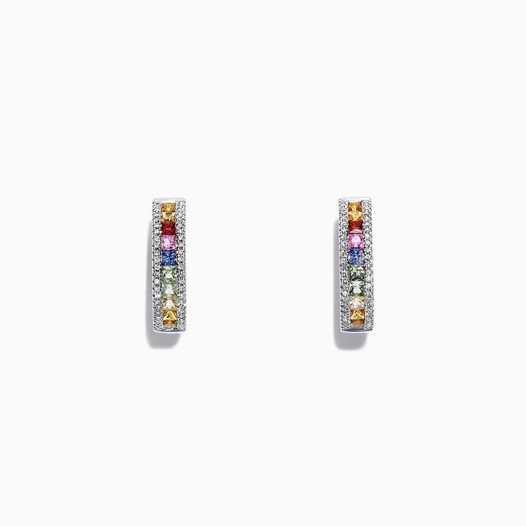  White Gold Sapphire & Diamond Hoop Earrings 