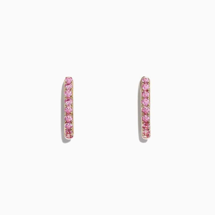  Yellow Gold Pink Sapphire Huggie Hoops Earrings 