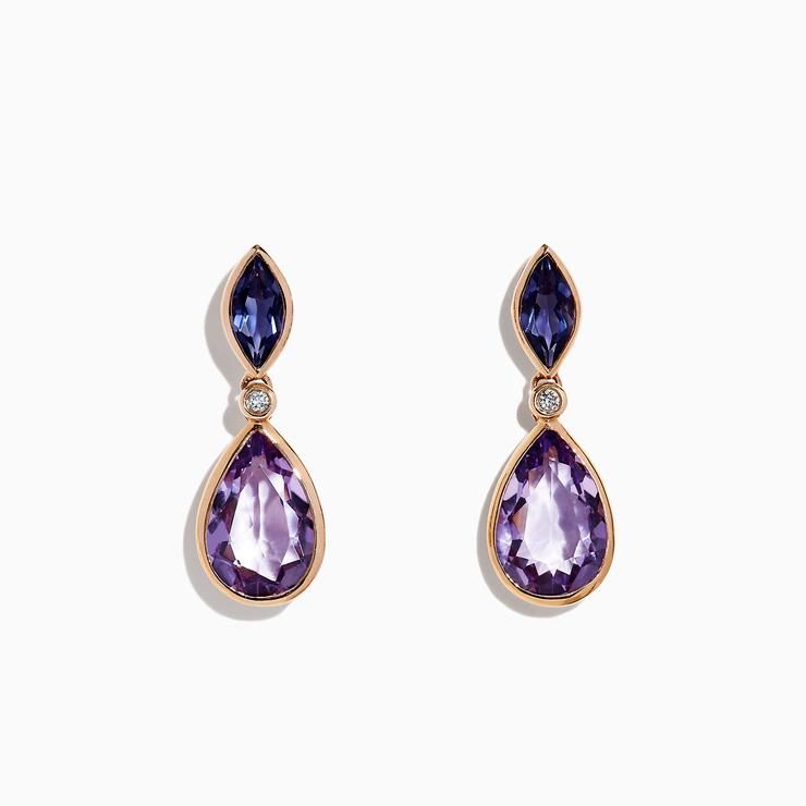  Rose Gold Amethyst, Iolite and Diamond Earrings 