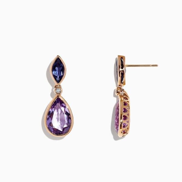  Rose Gold Amethyst, Iolite and Diamond Earrings 