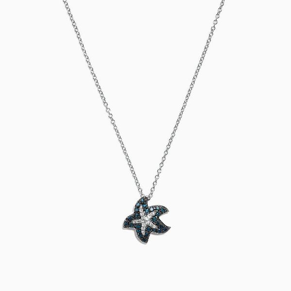  White Gold Blue & White Diamond Starfish Pendant 