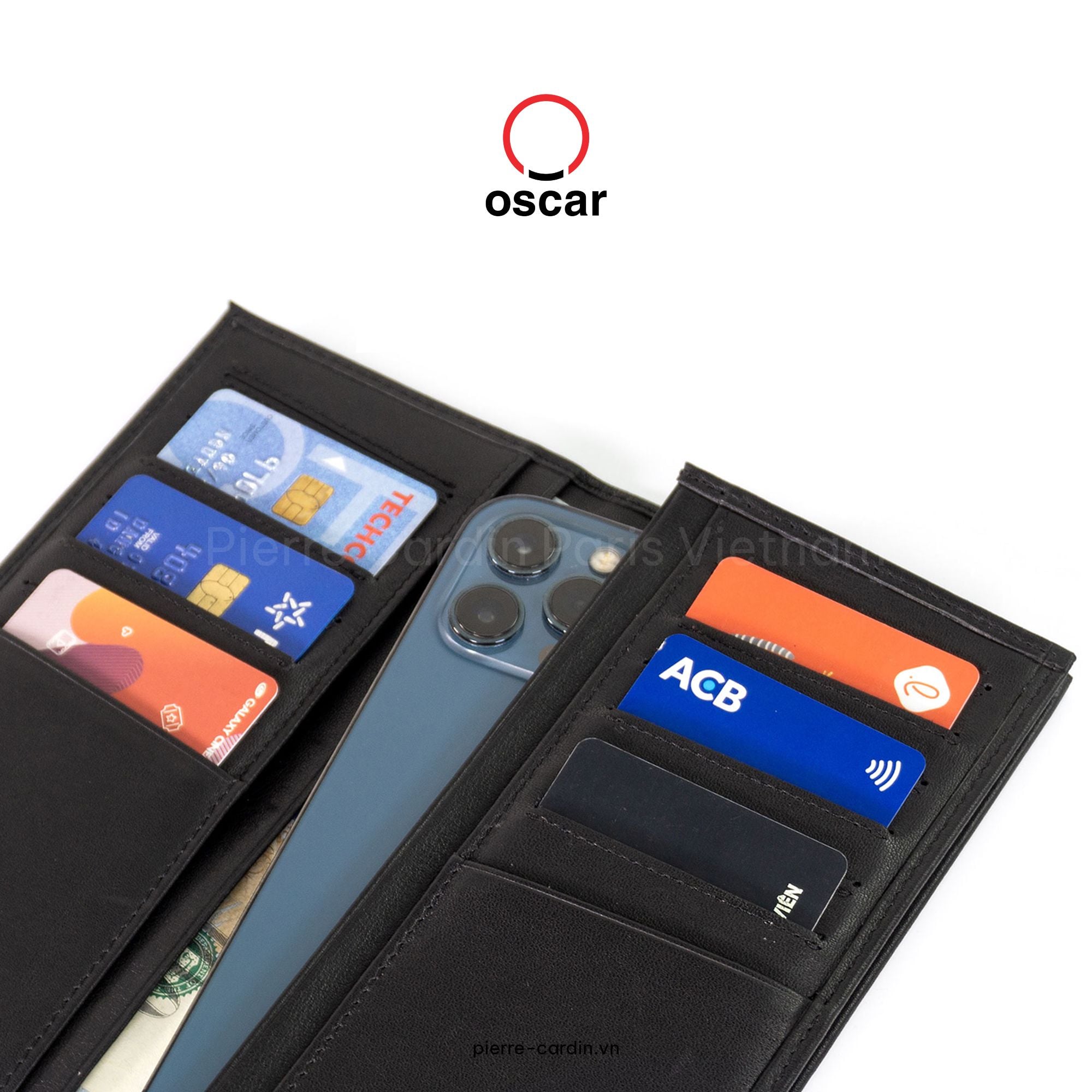 Pierre Cardin Paris Vietnam: Ví Da Bản Dài Thủ Công Oscar Fashion - OCMWLLH 063 (BLACK)