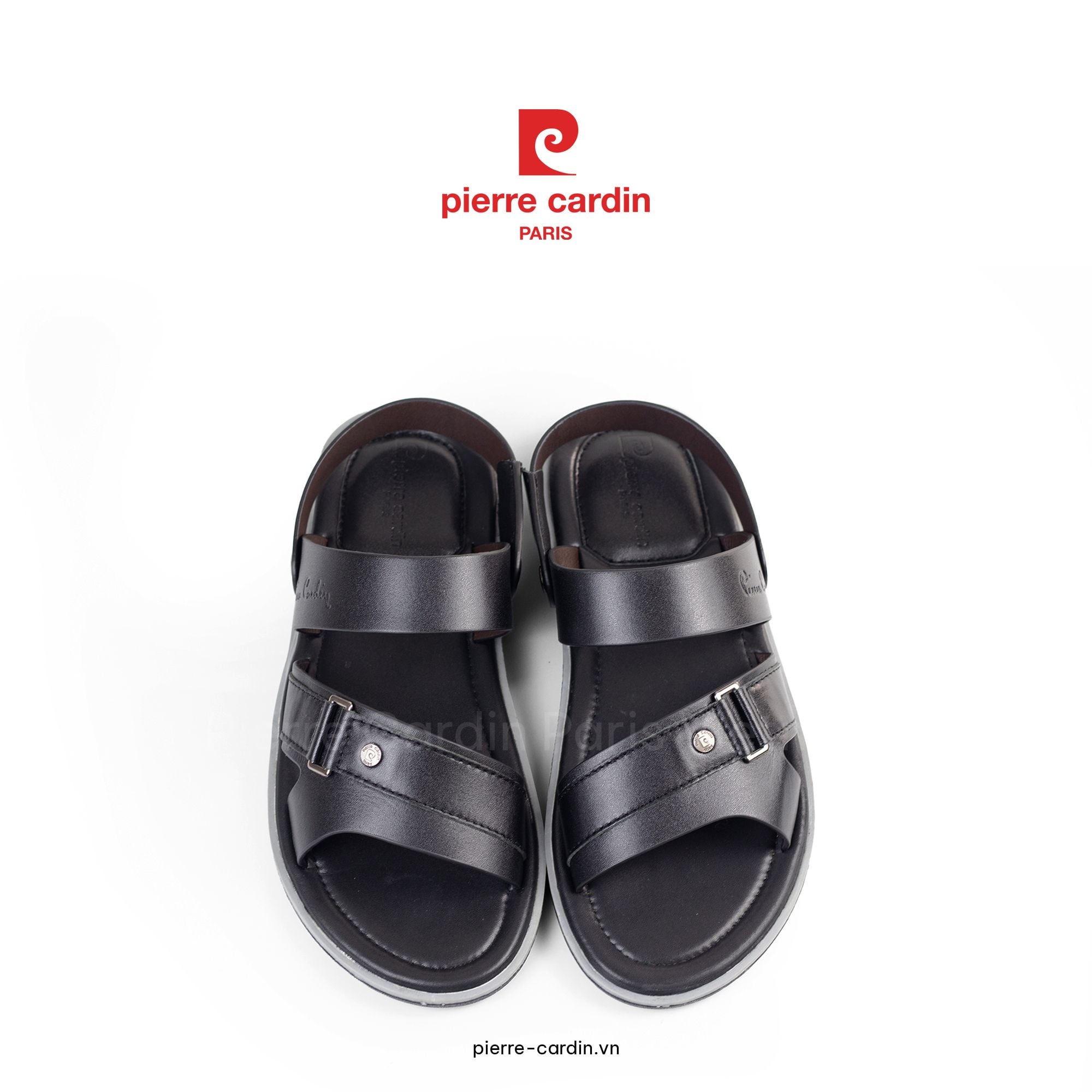 Pierre Cardin Paris Vietnam: Sandals Da Cao Cấp Pierre Cardin - PCMFWLG 156 (BLACK)