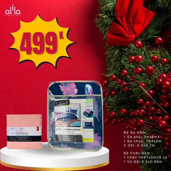 Chăn Ga Và Vỏ Gối Lông Vũ Xanh Full 1M4