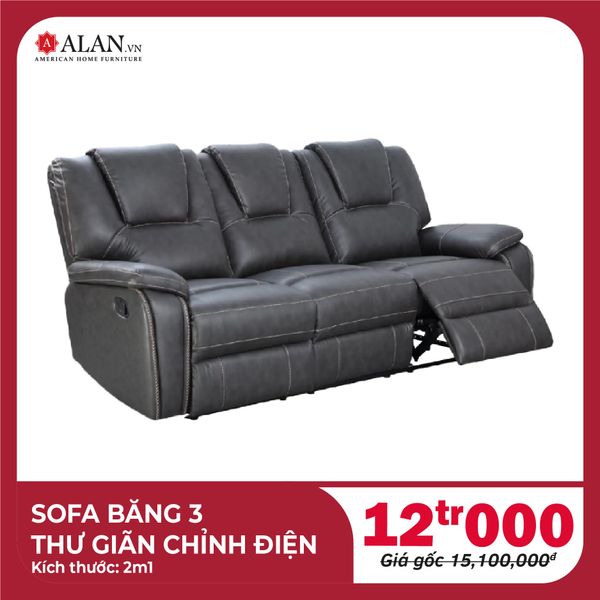 Sofa Băng 3 Thư Giãn Chỉnh Điện Màu Xám Đậm